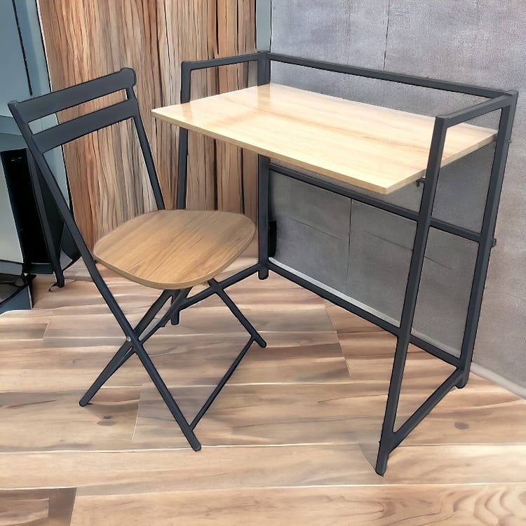 bureau et chaise pliables en acier et bois 80x50 cm design moderne, idéal pour petit espace et télétravail maison Tunisie